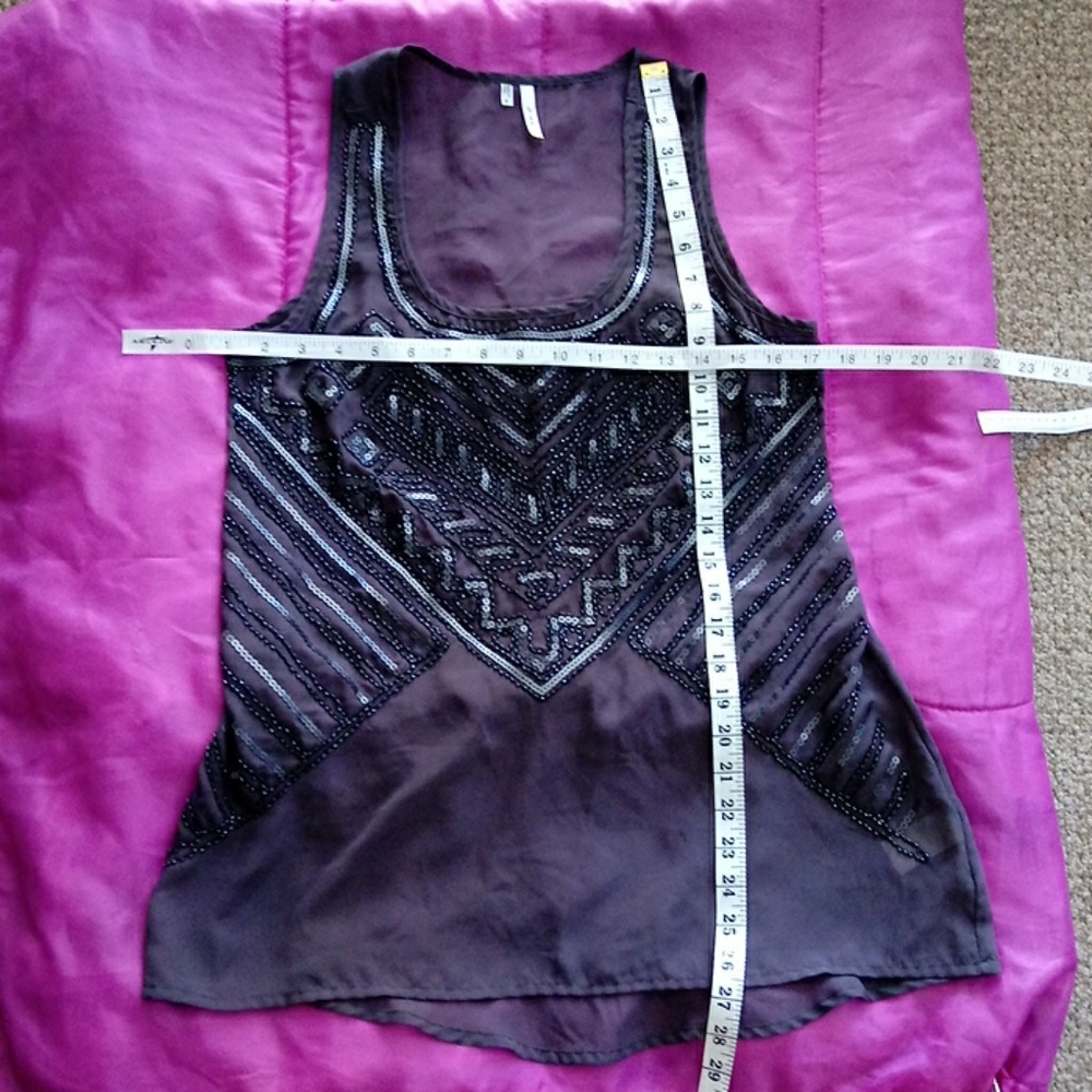 Studio Y Gray Embellished Tube Beads Top Size S - Picture 7 of 7